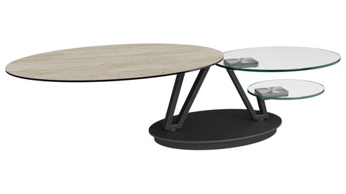 Couchtisch Interliving aus Keramik in Beige Interliving Couchtisch Serie 6230 travertinfarbene Keramik & Klarglas - 95 - 150 x 60 cm