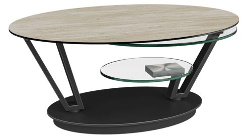 Couchtisch Interliving aus Keramik in Beige Interliving Couchtisch Serie 6230 travertinfarbene Keramik & Klarglas - 95 - 150 x 60 cm