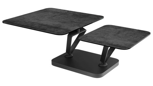 Couchtisch Interliving aus Keramik in Dunkelgrau Interliving Couchtisch Serie 6232 titanfarbene Keramik & schwarzer Stahl - 80-137 x 80 cm