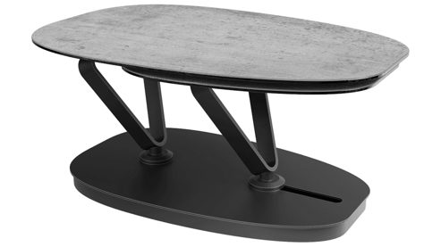 Couchtisch Interliving aus Keramik in Grau Interliving Couchtisch Serie 6233 silberfarbene Keramik & schwarzer Stahl - 90-149 x 60 cm