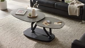 Couchtisch Interliving aus Keramik in Grau Interliving Couchtisch Serie 6233 silberfarbene Keramik & schwarzer Stahl - 90-149 x 60 cm