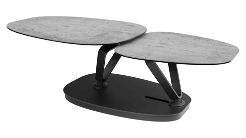 Couchtisch Interliving aus Keramik in Grau Interliving Couchtisch Serie 6233 silberfarbene Keramik & schwarzer Stahl - 90-149 x 60 cm