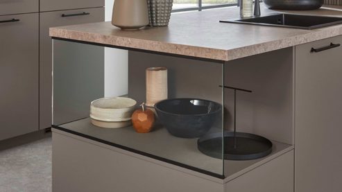 Einbauküche Nobilia® aus Holz in Grau nobilia® Einbauküche Easytouch mit Geräten Taupegrau - zweiteilig