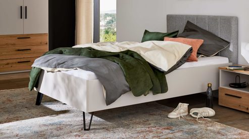 Bettgestell Interliving aus Holz in Hellgrau Interliving Jugendzimmer Serie 1702 - Bettgestell Sandgrau - Liegefläche ca. 120 x 200 cm