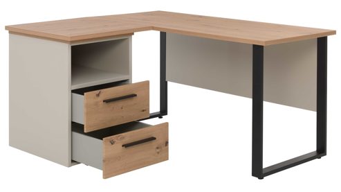 Eckschreibtisch Interliving aus Holz in Holzfarben Interliving Jugendzimmer Serie 1702 - Eckschreibtisch mit Container Sandgrau & Artisan Eiche - Stellfläche ca. 125 x 150 cm