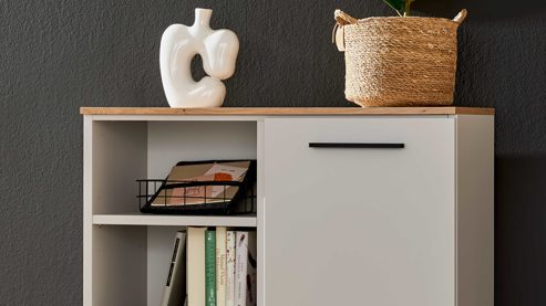 Komplettzimmer Interliving aus Holz in Hellgrau Interliving Jugendzimmer Serie 1702 - Jugendzimmermöbel als komplettes Set Sandgrau & Artisan Eiche - Liegefläche ca. 120 x 200 cm