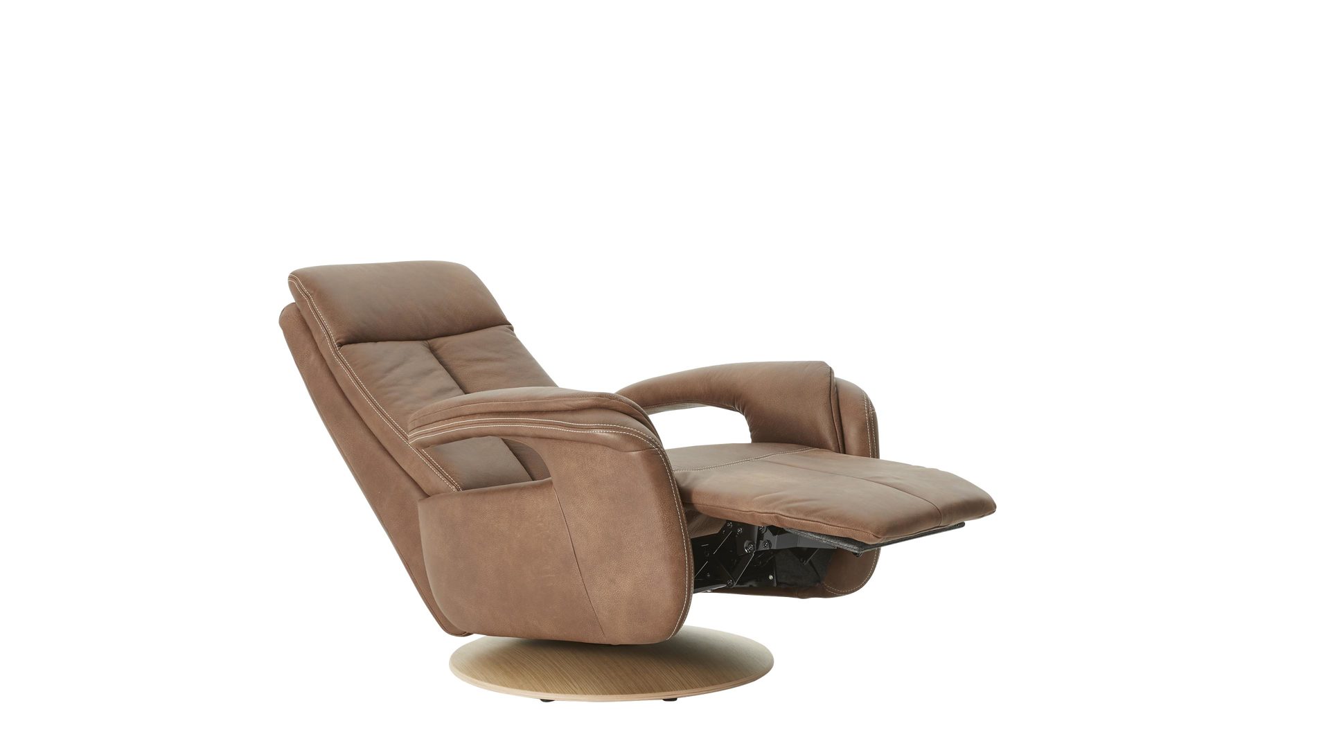 Relaxsessel modulmaster aus Leder in Braun Modulmaster MM-PN1035 - Relaxsessel 1SDCL D1 chaifarbenes Leder Aurelia & Holz-Tellerfuß