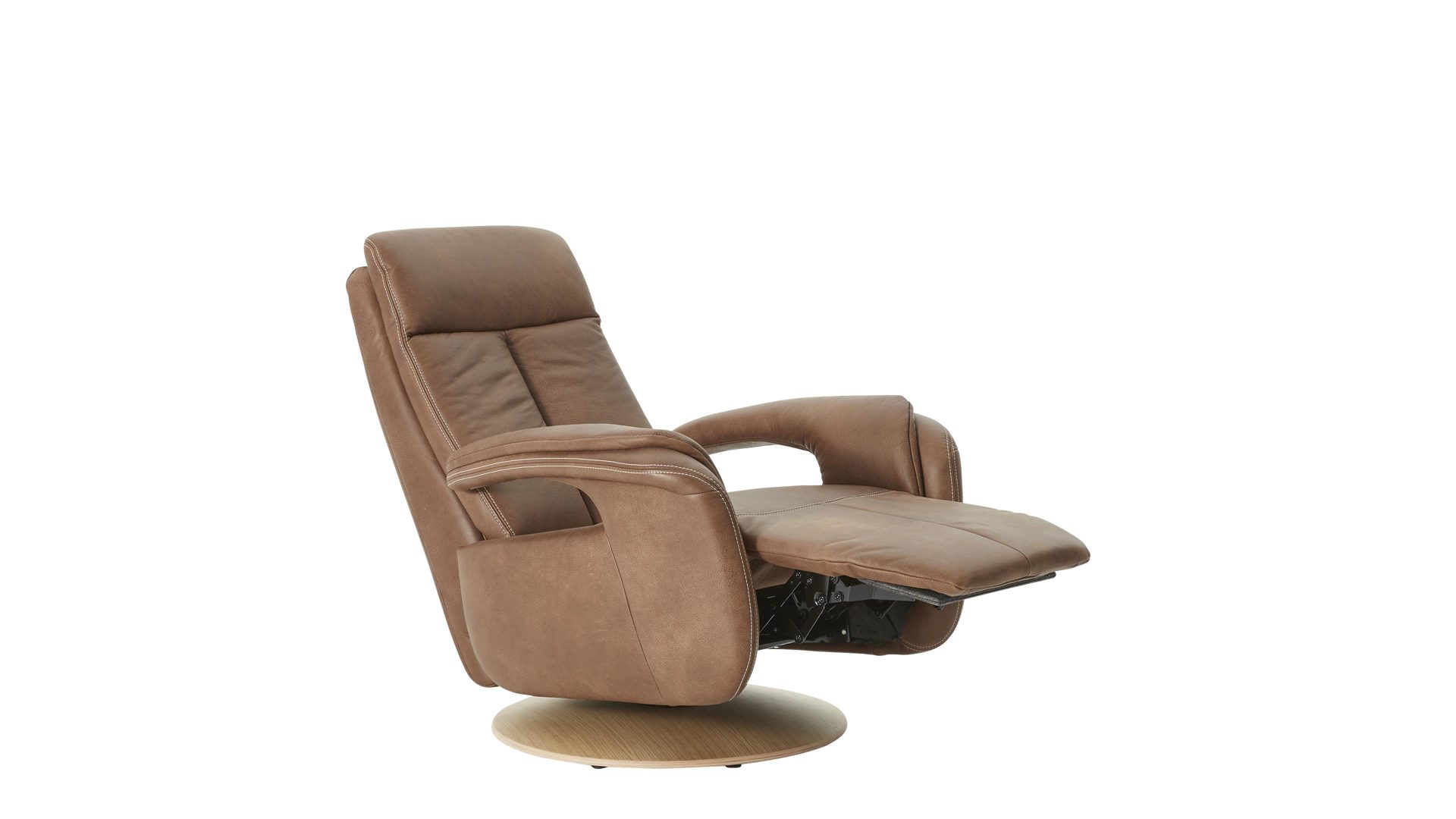 Relaxsessel modulmaster aus Leder in Braun Modulmaster MM-PN1035 - Relaxsessel 1SDCL D1 chaifarbenes Leder Aurelia & Holz-Tellerfuß