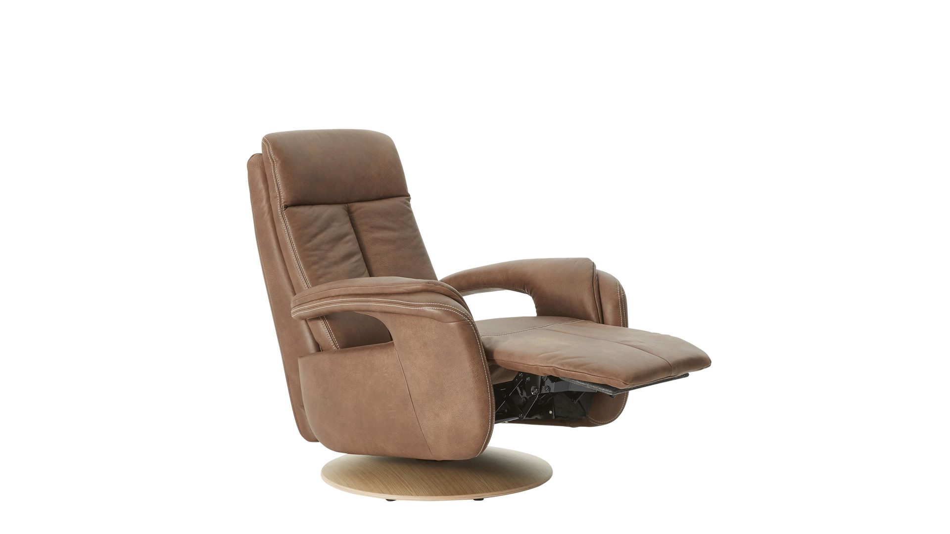 Relaxsessel modulmaster aus Leder in Braun Modulmaster MM-PN1035 - Relaxsessel 1SDCL D1 chaifarbenes Leder Aurelia & Holz-Tellerfuß