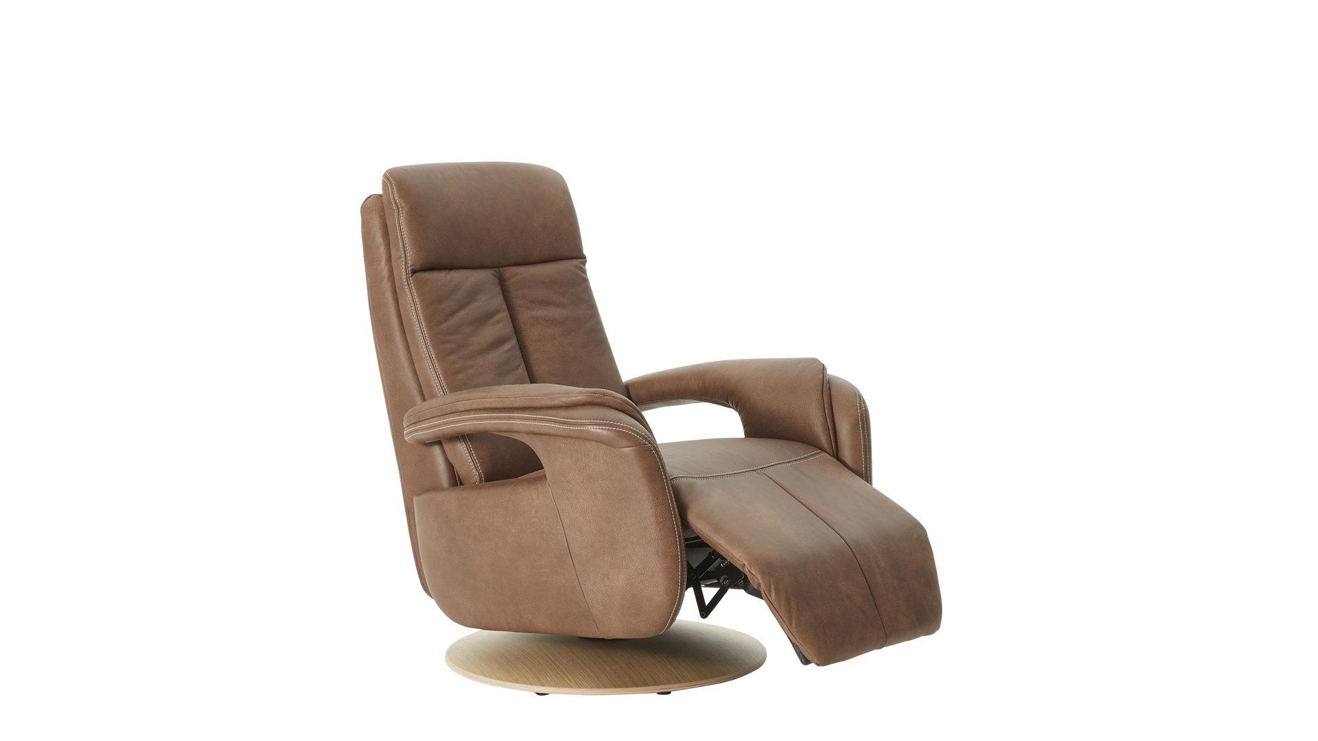 Relaxsessel modulmaster aus Leder in Braun Modulmaster MM-PN1035 - Relaxsessel 1SDCL D1 chaifarbenes Leder Aurelia & Holz-Tellerfuß