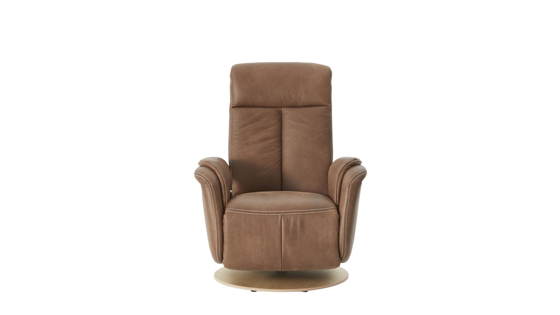 Relaxsessel modulmaster aus Leder in Braun Modulmaster MM-PN1035 - Relaxsessel 1SDCL D1 chaifarbenes Leder Aurelia & Holz-Tellerfuß