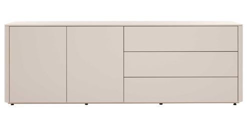 Sideboard Interliving aus Holz in Beige Interliving Wohnzimmer Serie 2035 - Sideboard beiger Mattlack - drei Schubladen, zwei Türen, Länge ca. 200 cm