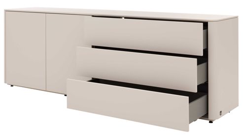 Sideboard Interliving aus Holz in Beige Interliving Wohnzimmer Serie 2035 - Sideboard beiger Mattlack - drei Schubladen, zwei Türen, Länge ca. 200 cm