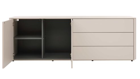 Sideboard Interliving aus Holz in Beige Interliving Wohnzimmer Serie 2035 - Sideboard beiger Mattlack - drei Schubladen, zwei Türen, Länge ca. 200 cm