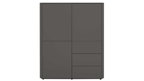 Highboard Interliving aus Holz in Dunkelgrau Interliving Wohnzimmer Serie 2035 - Highboard dunkelgrauer Mattlack - drei Schubladen, drei Türen