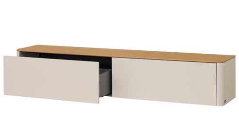 Wohnwand Interliving aus Holz in Holzfarben Interliving Wohnzimmer Serie 2035 - TV-Wand beiger Mattlack & Eiche - zweiteilig, Länge ca. 200 cm