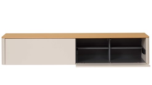 Lowboard Interliving aus Holz in Holzfarben Interliving Wohnzimmer Serie 2035 - Lowboard beiger Mattlack & Eiche - eine Klapptür, eine Schublade, Länge ca. 200 cm