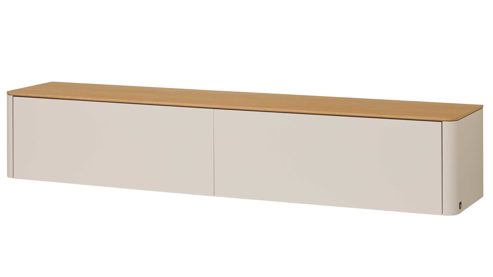 Lowboard Interliving aus Holz in Holzfarben Interliving Wohnzimmer Serie 2035 - Lowboard beiger Mattlack & Eiche - eine Klapptür, eine Schublade, Länge ca. 200 cm