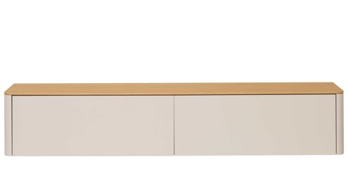 Lowboard Interliving aus Holz in Holzfarben Interliving Wohnzimmer Serie 2035 - Lowboard beiger Mattlack & Eiche - eine Klapptür, eine Schublade, Länge ca. 200 cm