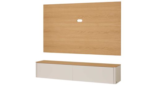 Wohnwand Interliving aus Holz in Holzfarben Interliving Wohnzimmer Serie 2035 - TV-Wand beiger Mattlack & Eiche - zweiteilig, Länge ca. 200 cm