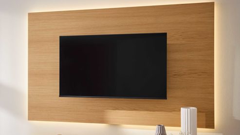 Wohnwand Interliving aus Holz in Holzfarben Interliving Wohnzimmer Serie 2035 - TV-Wand beiger Mattlack & Eiche - zweiteilig, Länge ca. 200 cm