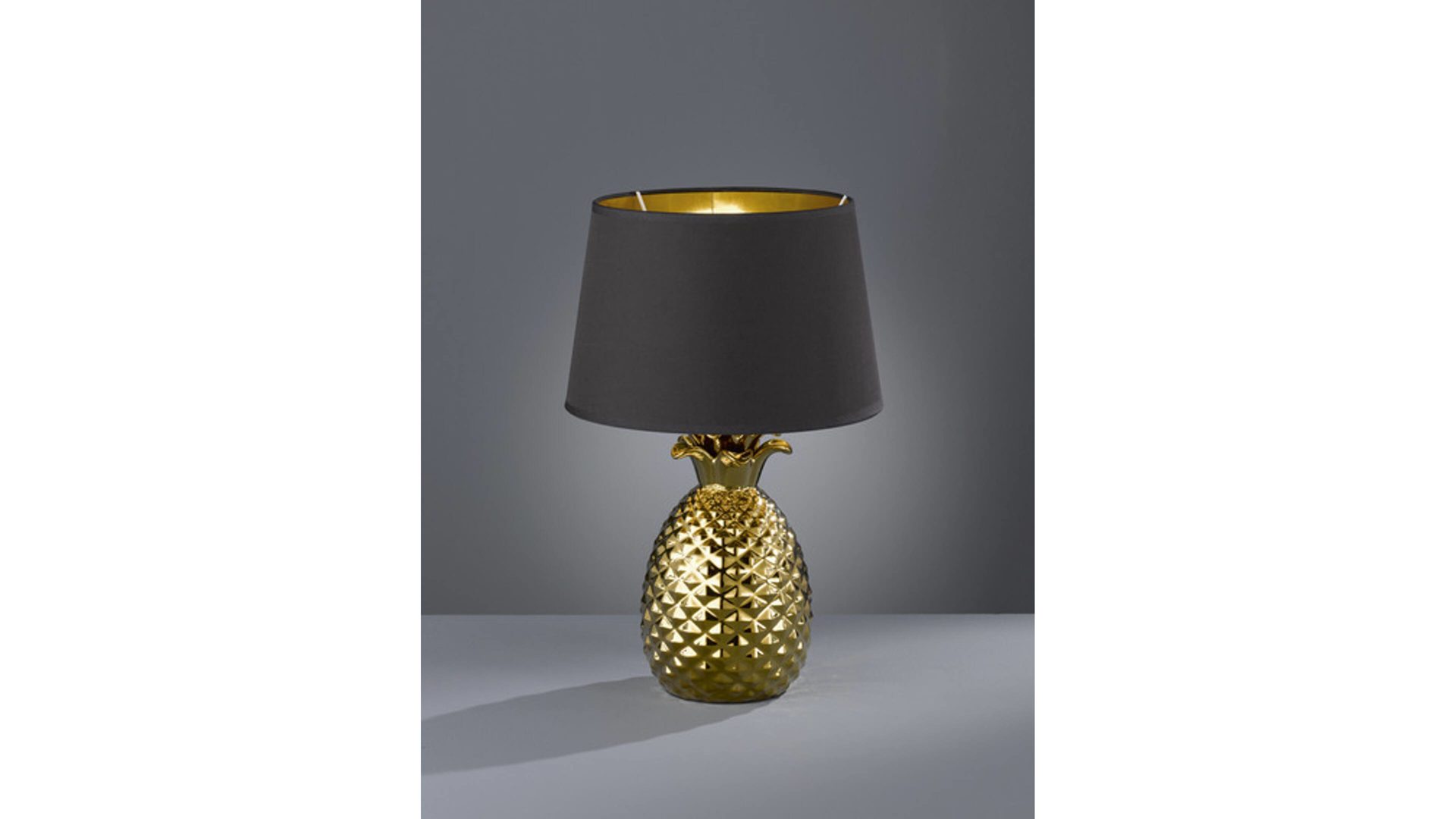 Tischleuchte Reality leuchten aus Stoff in Metallfarben RL Tischleuchte Pineapple goldfarbene Keramik & schwarzer Stoff – Höhe ca. 43 cm