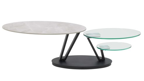 Couchtisch Interliving aus Keramik in Beige Interliving Couchtisch Serie 6230 travertinfarbene Keramik & Klarglas - 95 - 150 x 60 cm