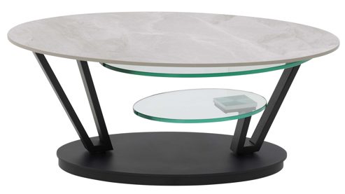 Couchtisch Interliving aus Keramik in Beige Interliving Couchtisch Serie 6230 travertinfarbene Keramik & Klarglas - 95 - 150 x 60 cm