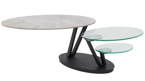 Couchtisch Interliving aus Keramik in Beige Interliving Couchtisch Serie 6230 travertinfarbene Keramik & Klarglas - 95 - 150 x 60 cm