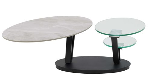 Couchtisch Interliving aus Keramik in Beige Interliving Couchtisch Serie 6230 travertinfarbene Keramik & Klarglas - 95 - 150 x 60 cm