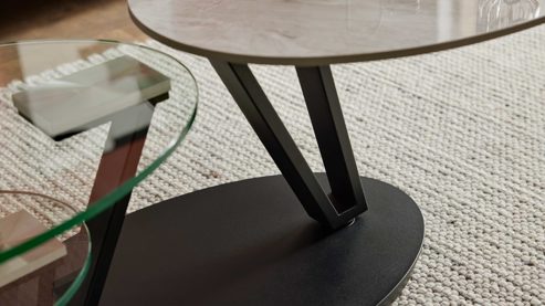 Couchtisch Interliving aus Keramik in Beige Interliving Couchtisch Serie 6230 travertinfarbene Keramik & Klarglas - 95 - 150 x 60 cm