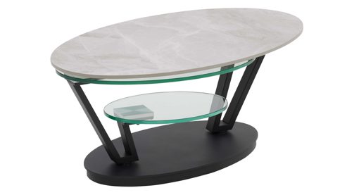 Couchtisch Interliving aus Keramik in Beige Interliving Couchtisch Serie 6230 travertinfarbene Keramik & Klarglas - 95 - 150 x 60 cm