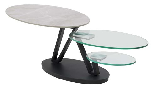 Couchtisch Interliving aus Keramik in Beige Interliving Couchtisch Serie 6230 travertinfarbene Keramik & Klarglas - 95 - 150 x 60 cm