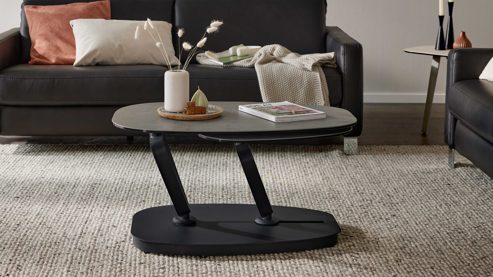 Couchtisch Interliving aus Keramik in Grau Interliving Couchtisch Serie 6233 silberfarbene Keramik & schwarzer Stahl - 90-149 x 60 cm