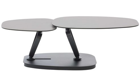 Couchtisch Interliving aus Keramik in Grau Interliving Couchtisch Serie 6233 silberfarbene Keramik & schwarzer Stahl - 90-149 x 60 cm