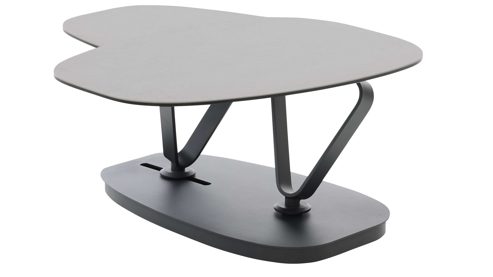 Couchtisch Interliving aus Keramik in Grau Interliving Couchtisch Serie 6233 silberfarbene Keramik & schwarzer Stahl - 90-149 x 60 cm