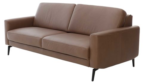 Dreisitzer Interliving aus Leder in Braun Interliving Sofa Serie 4066 – Dreisitzer walnussfarbenes Leder Cloudy noce & schwarze Metallfüße – Länge ca. 208 cm