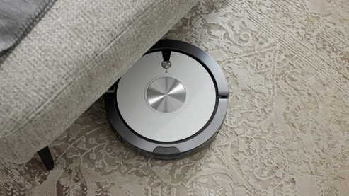 Ecksofa Interliving aus Leder Stoff in Hellgrau Interliving Sofa Serie 4066 – Ecksofa granitfarbener Webstoff Lian & schwarze Metallfüße – Stellfläche ca. 267 x 169 cm