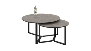 Couchtisch Hela aus Holz in Dunkelgrau Couchtisch-Set Massa CT dunkle Betonoptik & schwarzes Metall - zweiteilig