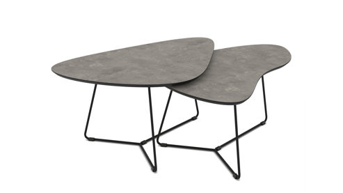 Couchtisch Hela aus Holz in Dunkelgrau Couchtisch-Set Pisa CT dunkle Betonoptik & schwarzes Metall - zweiteilig