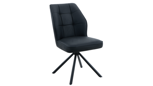 Vierfußstuhl Hela aus Leder in Schwarz Polsterstuhl Braga S Schwarz & schwarzes Metall - drehbar
