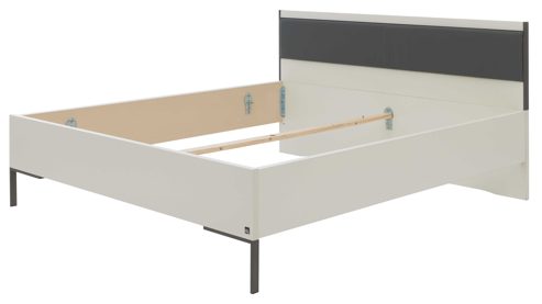 Bettgestell Interliving aus Holz in Dunkelgrau Interliving Schlafzimmer Serie 1033 – Bettgestell mit Polstereinlage lavafarbenes Kunstleder - Liegefläche ca. 180 x 200 cm