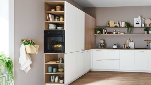 Einbauküche Nolte® küchen aus Holz in Weiß nolte® Einbauküche Manhattan mit Einbaugeräten Weiß & Natureiche – Stellfläche ca. 250 x 370 cm
