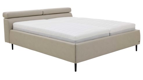 Bettgestell Interliving aus Stoff in Hellgrau Interliving Polsterbett Serie 1422 - Polsterbettgestell hellgrauer Bezug Cloud & schwarze Metallfüße 428 - Liegefläche ca. 180 x 200 cm