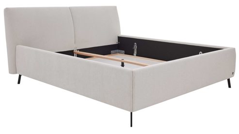 Bettgestell Interliving aus Stoff in Weiß Interliving Polsterbett Serie 1422 - Polsterbettgestell schneeweißer Bezug Famous & schwarze Metallfüße 346 - Liegefläche ca. 180 x 200 cm