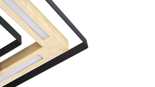 Deckenleuchte Globo lighting aus Metall in Schwarz GLOBO Lampen Serie Rilas - Deckenlampe schwarzes Metall & Bambusholz - ca. 46 x 46 cm