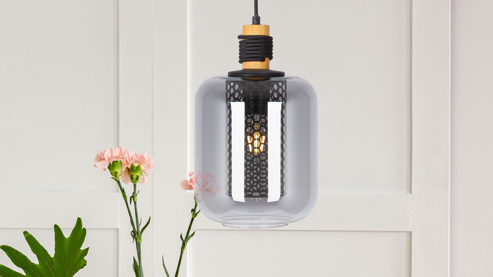 Pendelleuchte Globo lighting aus Glas in Grau GLOBO Lampen Serie Ando - Hängelampe rauchfarbenes Glas & schwarzes Metall - Durchmesser ca. 23 cm