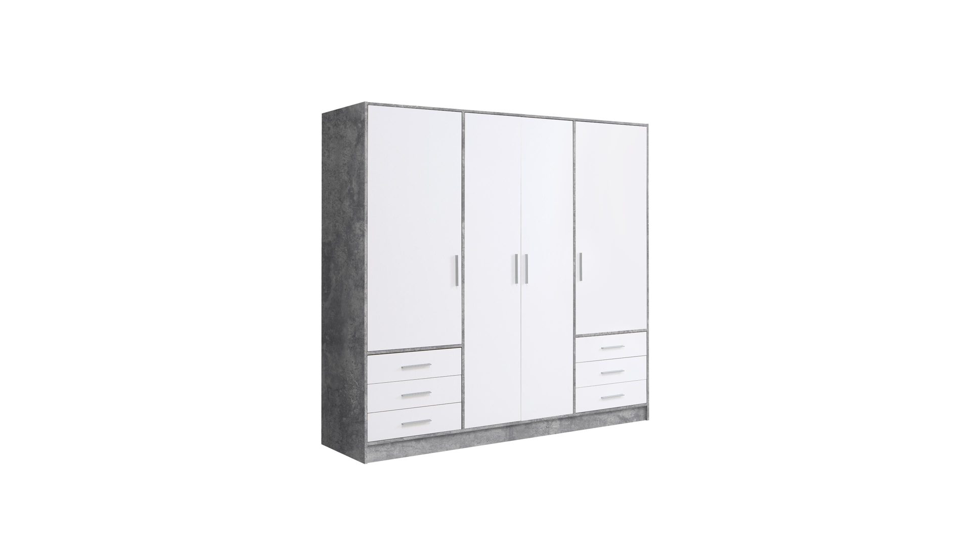 Kleiderschrank Forte® aus Holz in Grau Kleiderschrank Jupiter Beton Lichtgrau & Weiß – Breite ca. 207 cm, vier Türen, sechs Schubladen