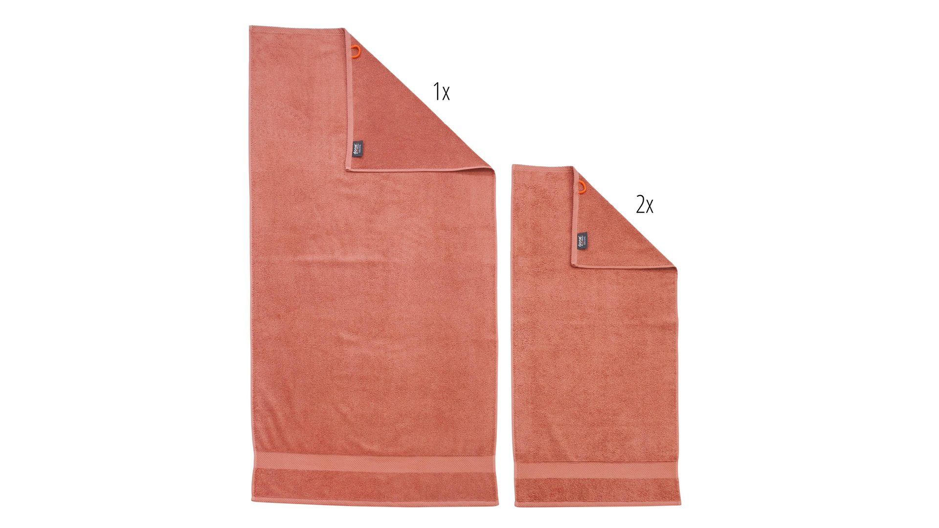 Handtuch-Set Done.® aus Stoff in Orange done.® Handtuch-Set Deluxe - Heimtextilien wüstensandfarbene Baumwolle  – dreiteilig