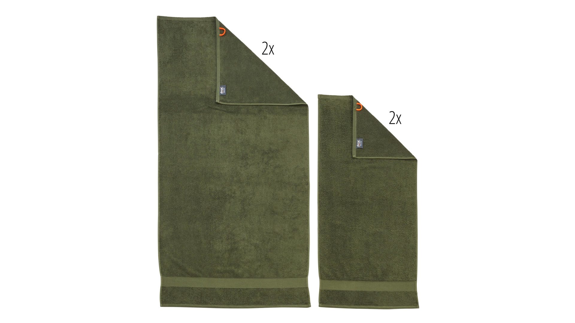 Handtuch-Set Done.® aus Stoff in Dunkelgrün done.® Handtuch-Set Deluxe khakifarbene Baumwolle – vierteilig